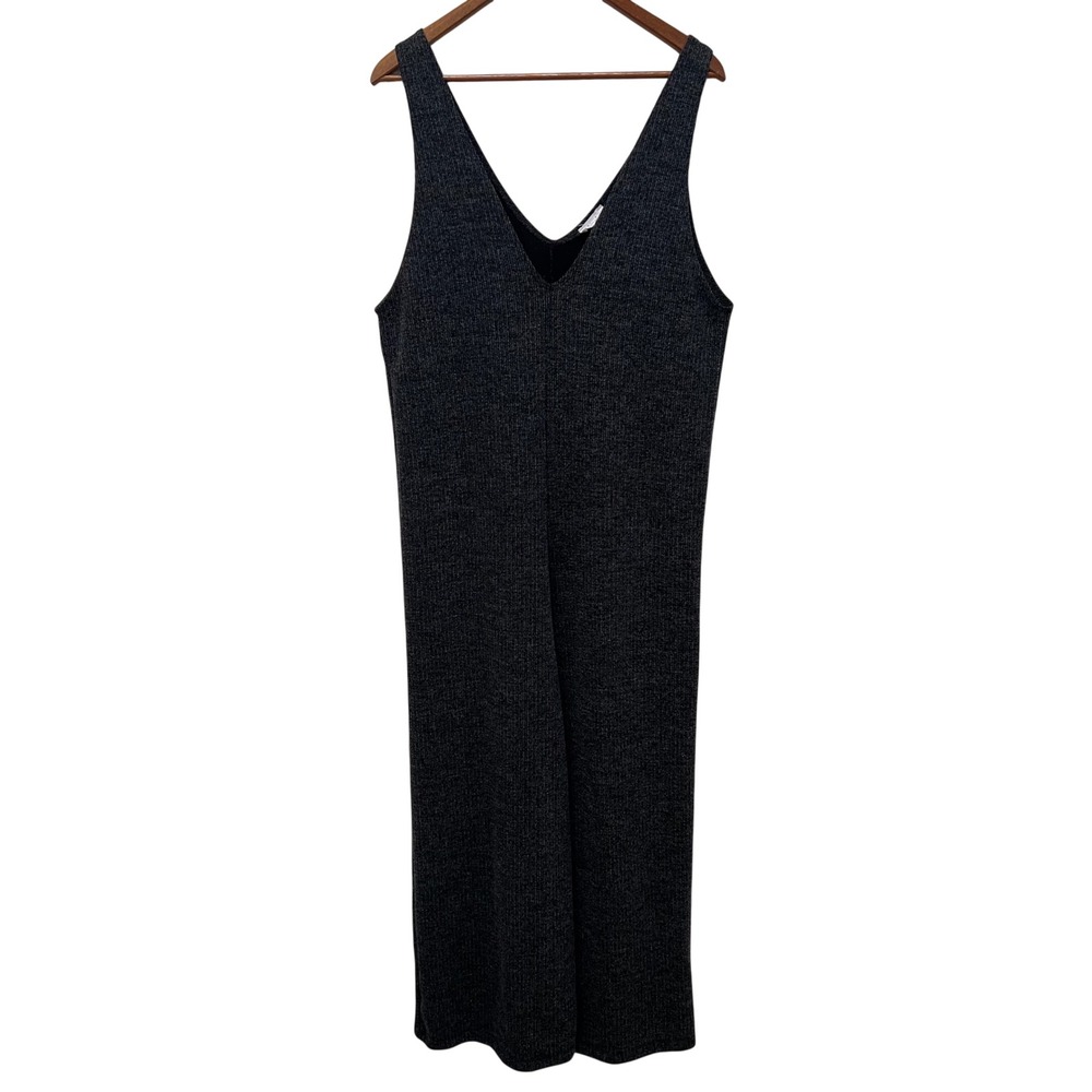 Blu Pepper Womens Charcoal Grey Marled Knit V-Neck Wide Leg Jumpsuit Large Comfy